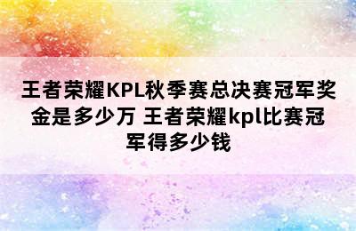 王者荣耀KPL秋季赛总决赛冠军奖金是多少万 王者荣耀kpl比赛冠军得多少钱